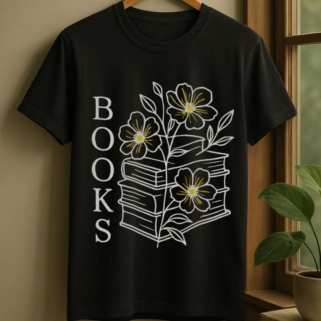 Black / S Blooming books t-shirt