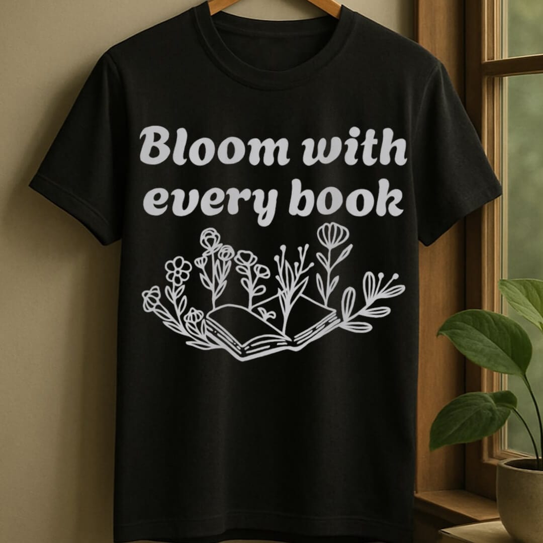 Black / S Blooming with books t-shirt