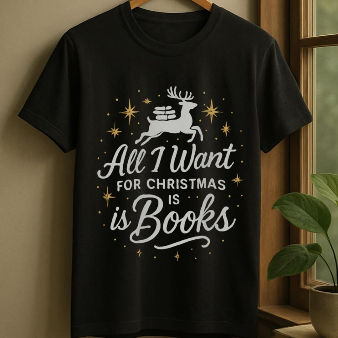 Black / S Bookish christmas wish t-shirt