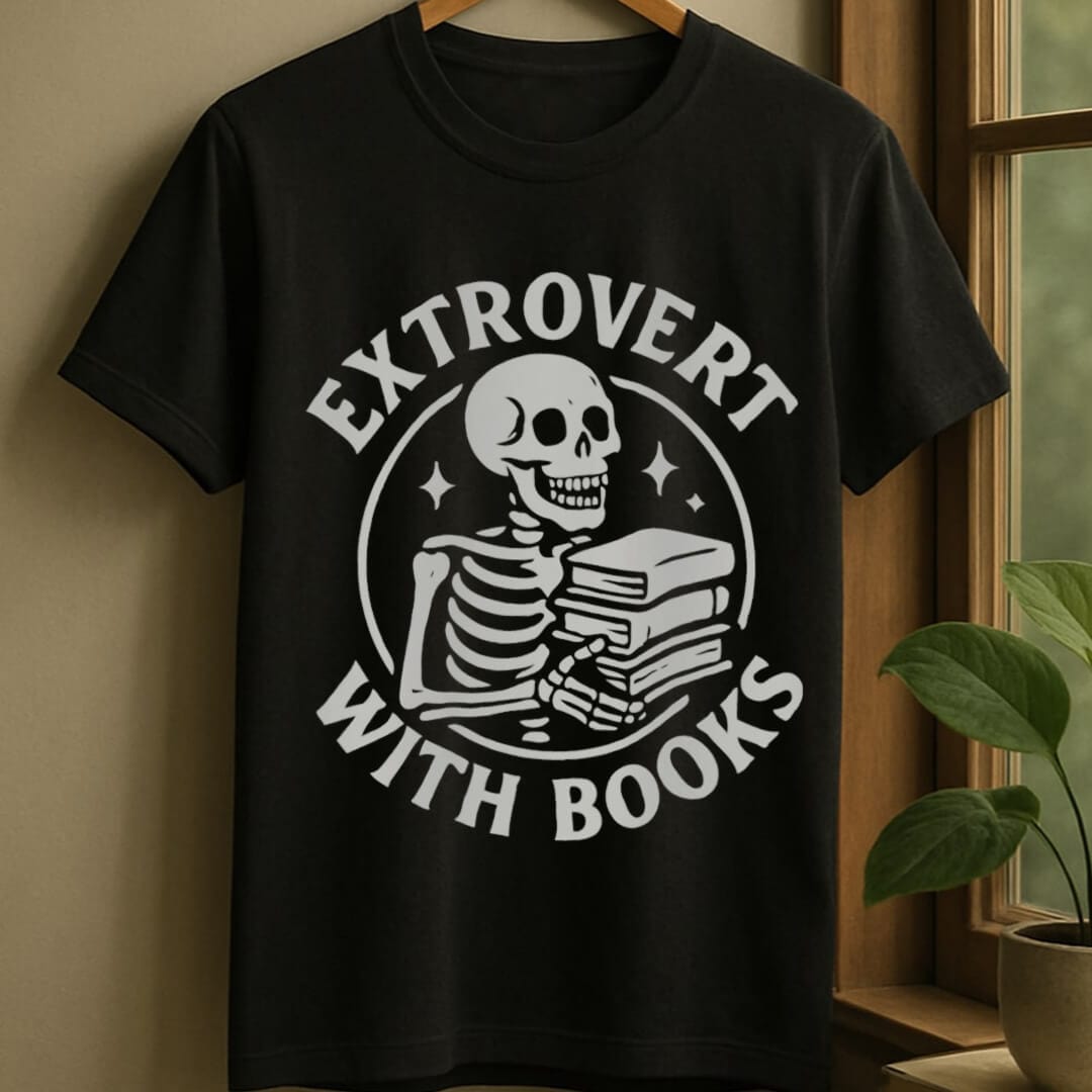 Black / S Extrovert with books t-shirt