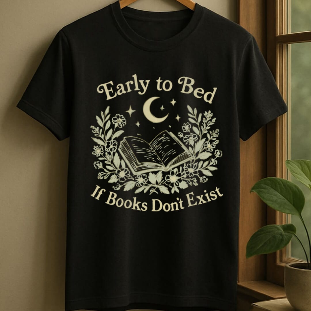 Black / S Floral moonlit book t-shirt
