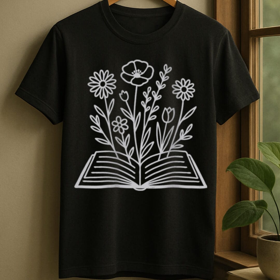 Black / S Flower book t-shirt