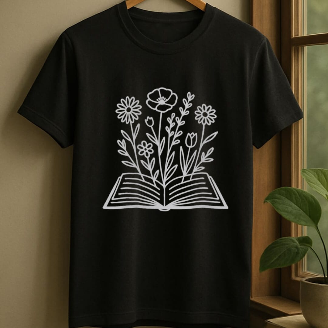 Black / S Flower book t-shirt