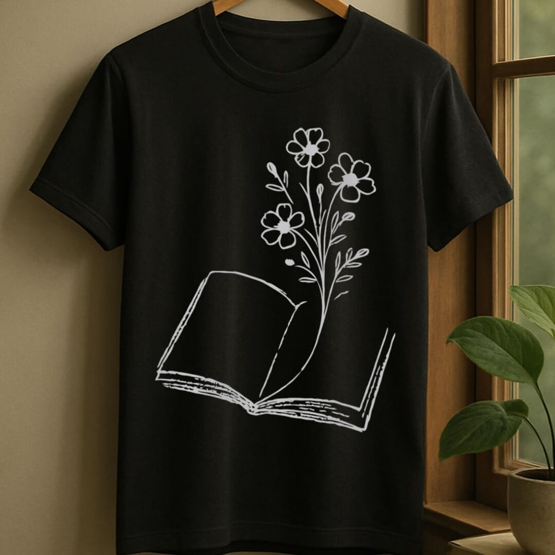 Black / S Flower bookmark t-shirt