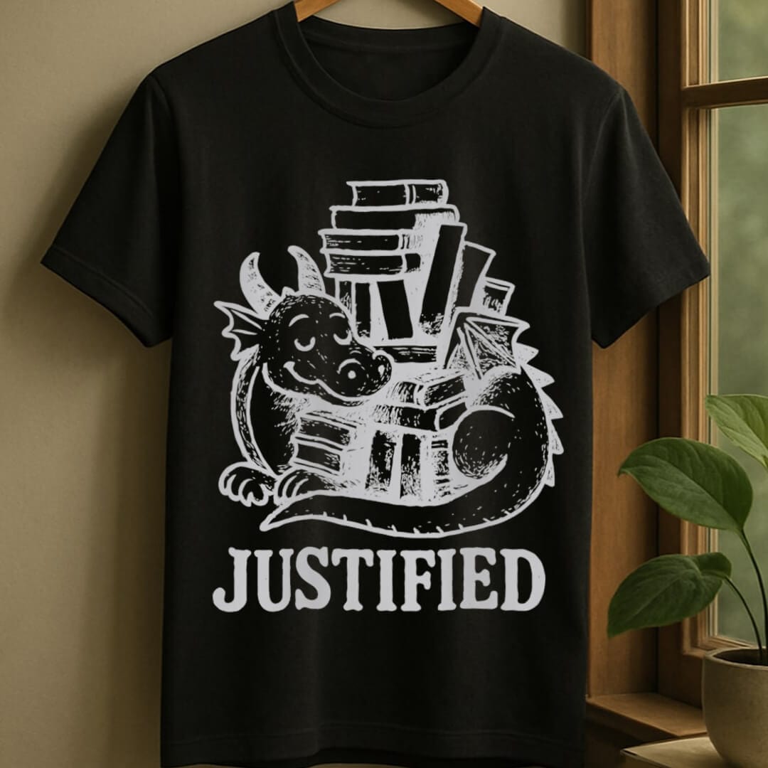 Black / S Justified book hoarding t-shirt