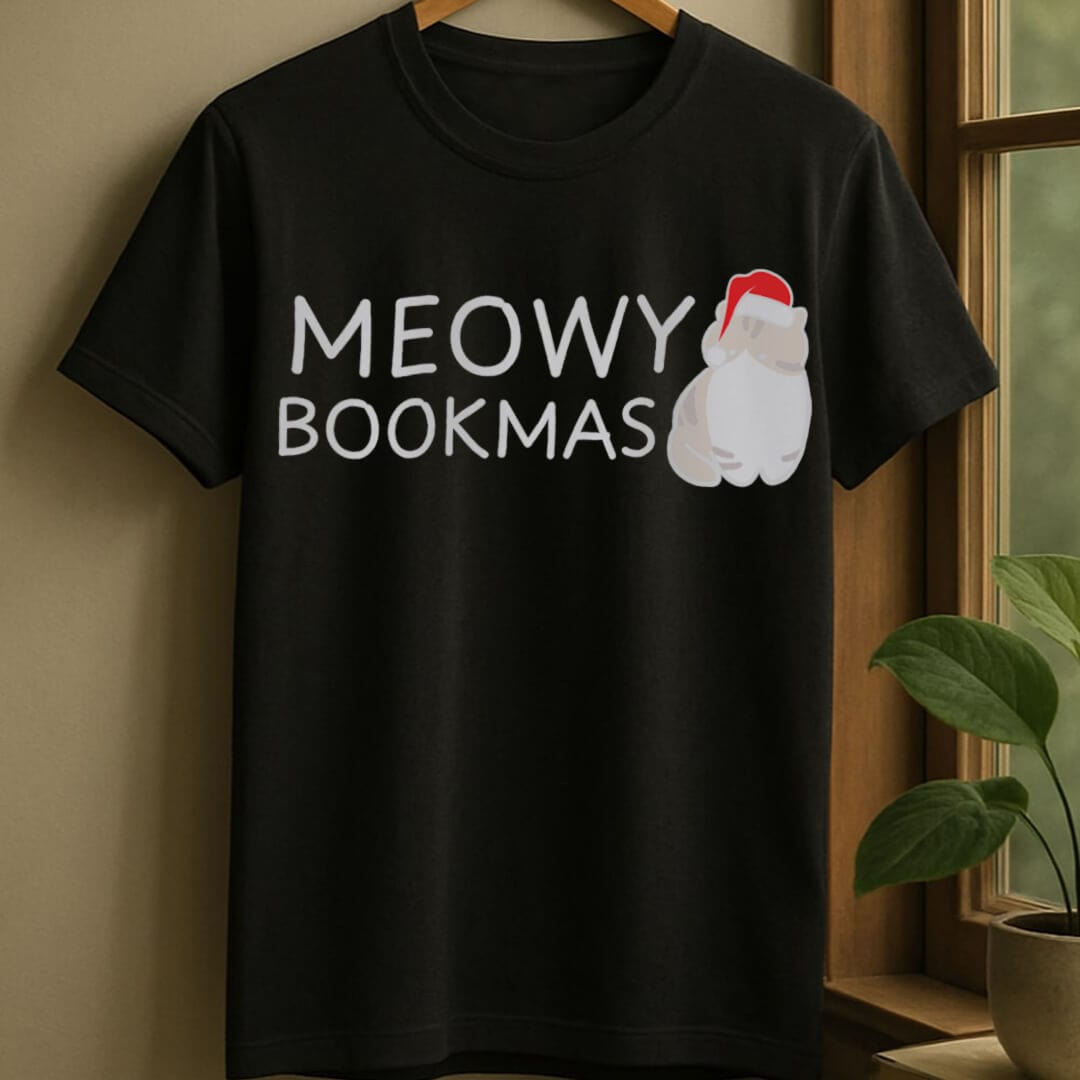 Black / S Meowy bookmas t-shirt