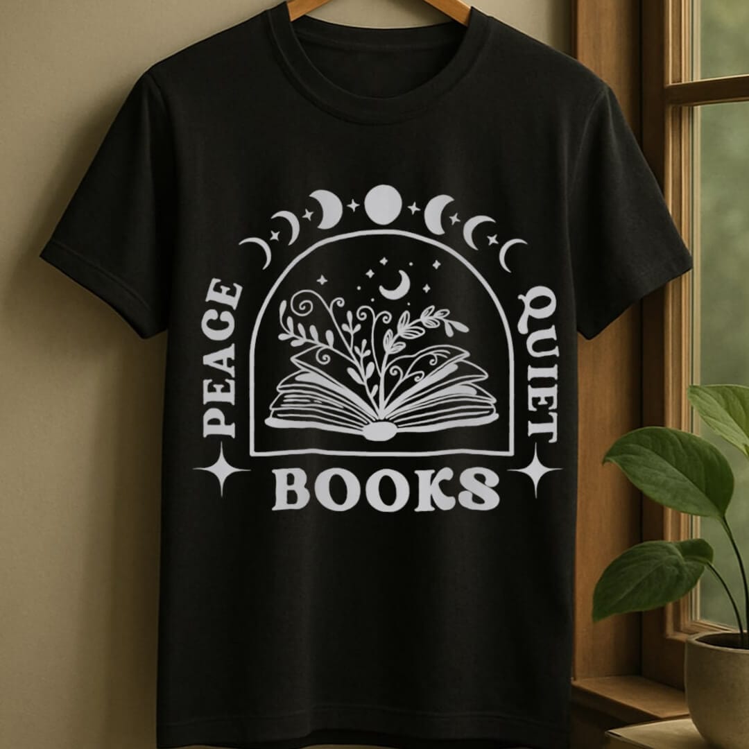 Black / S Peace quiet books t-shirt