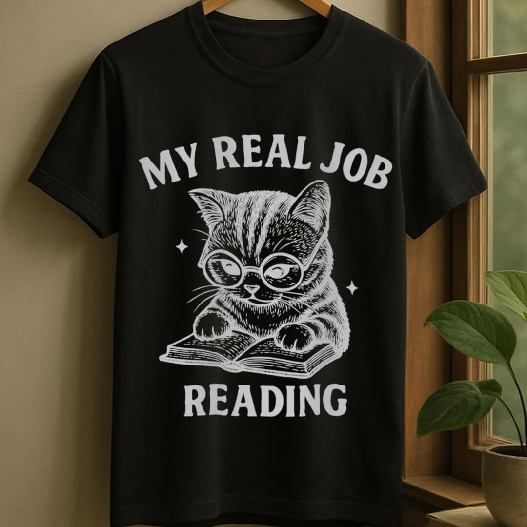 Black / S Real job is reading t-shirt