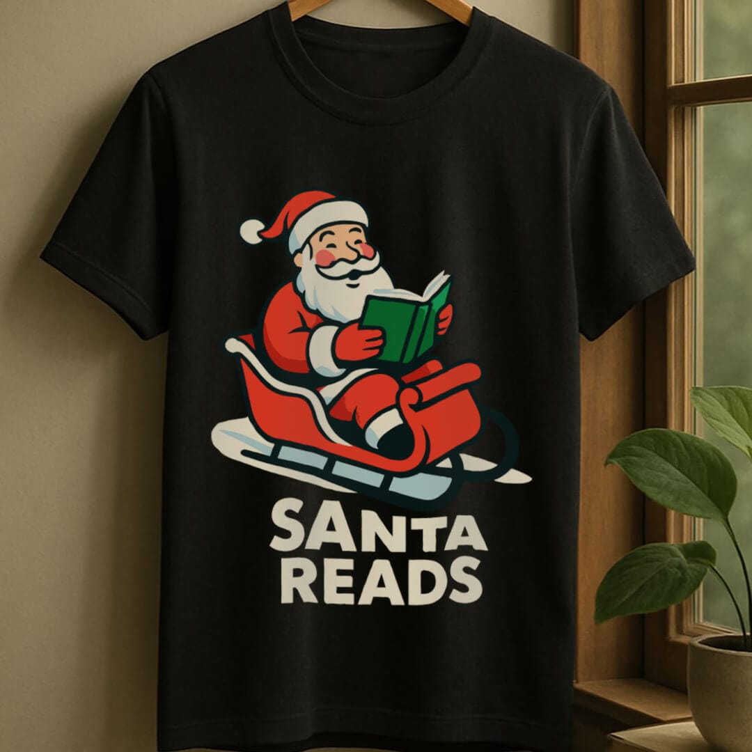 Black / S Santa reads t-shirt