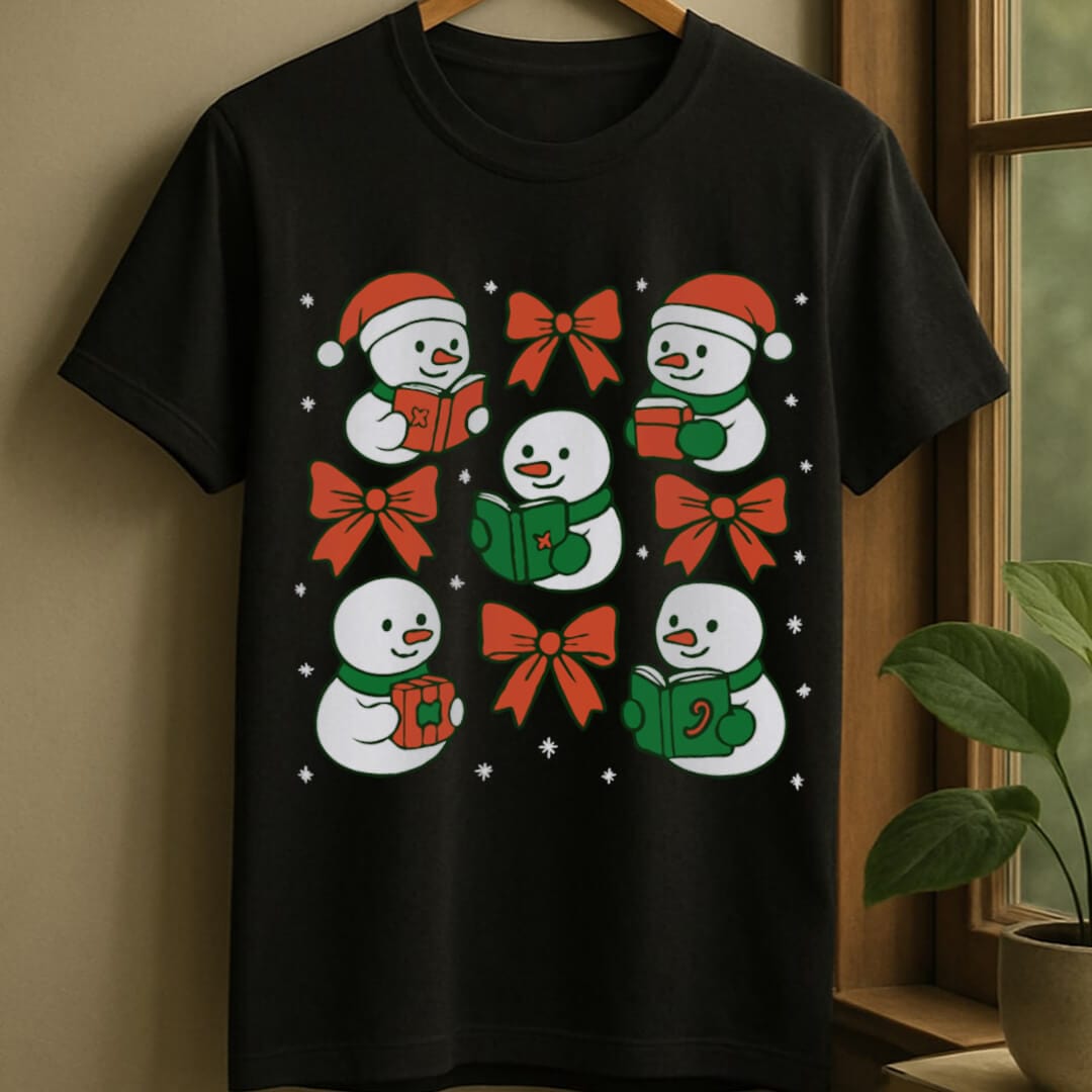 Black / S Snowman & christmas t-shirt