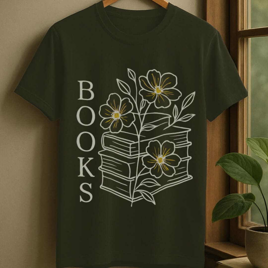 Military Green / S Blooming books t-shirt