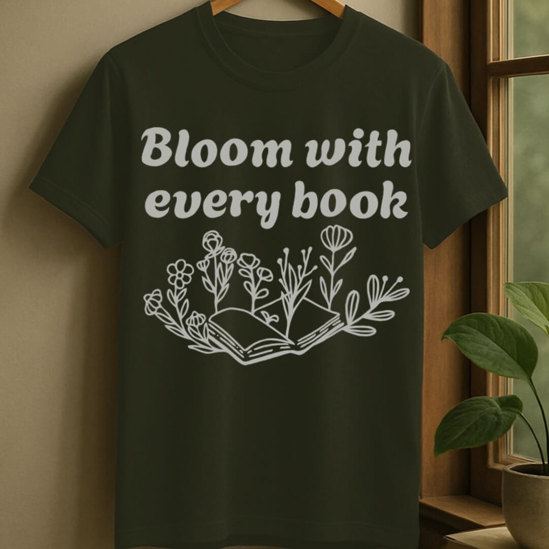 Military Green / S Blooming with books t-shirt