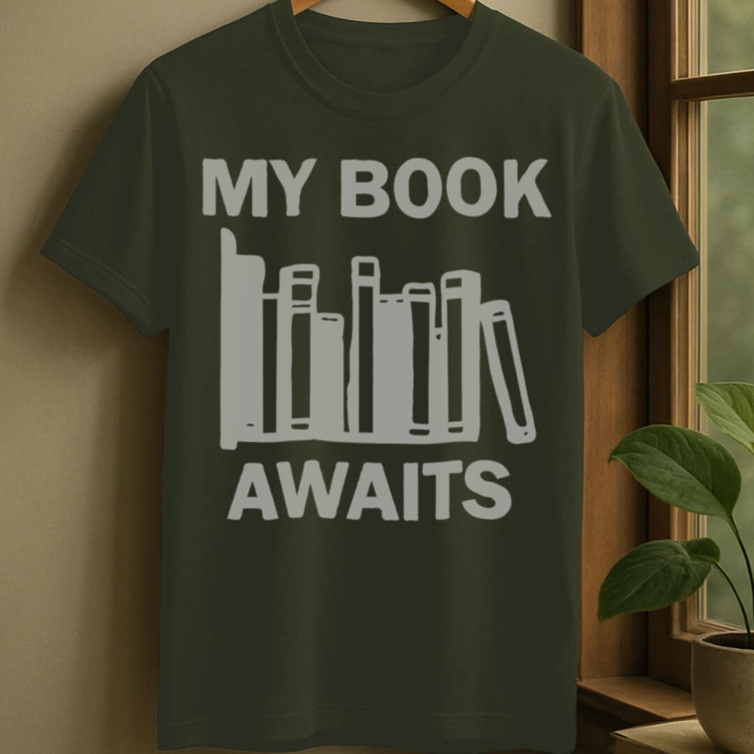 Military Green / S Book awaits t-shirt