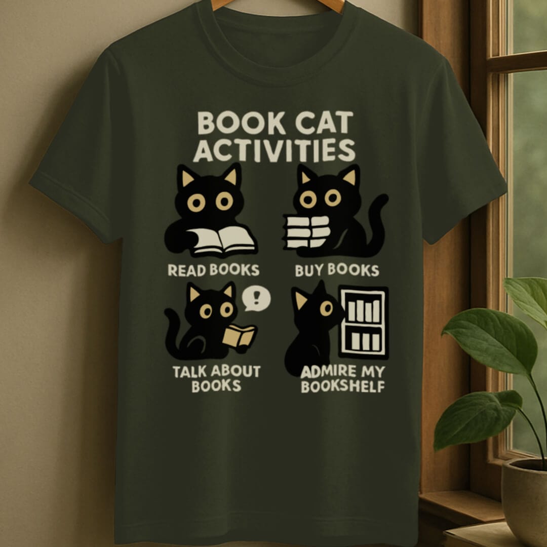 Military Green / S Book cat activities t-shirt