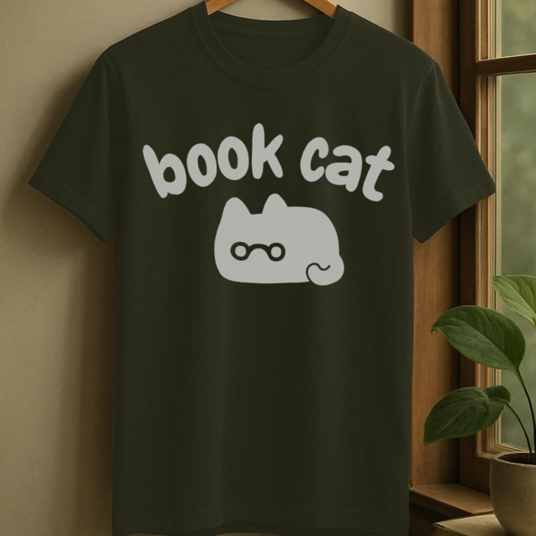 Military Green / S Book cat t-shirt