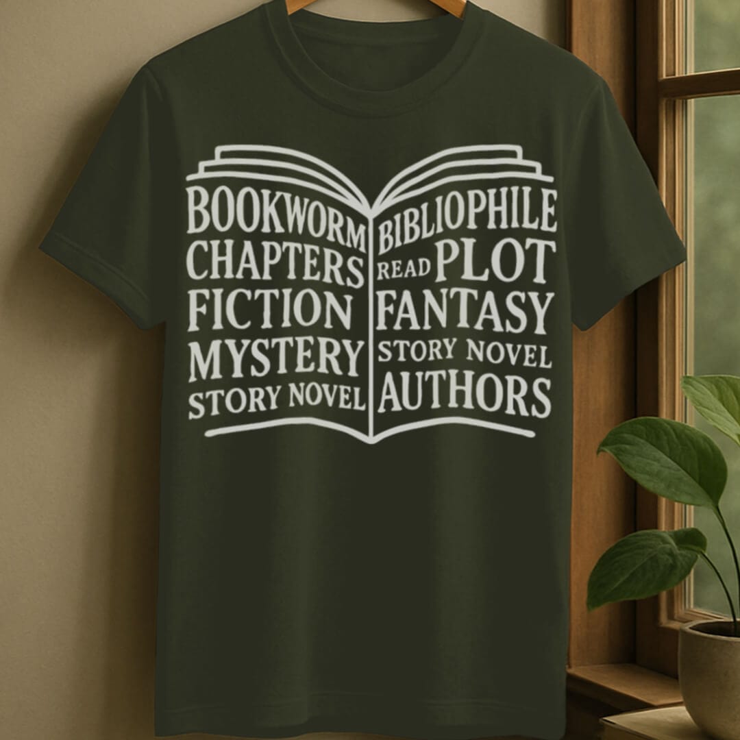 Military Green / S Book text t-shirt