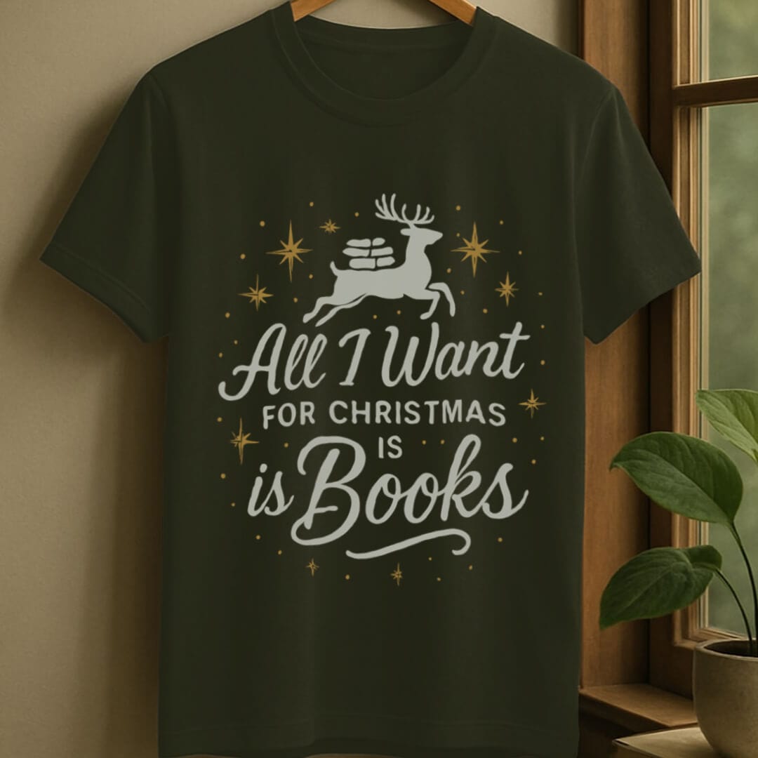 Military Green / S Bookish christmas wish t-shirt