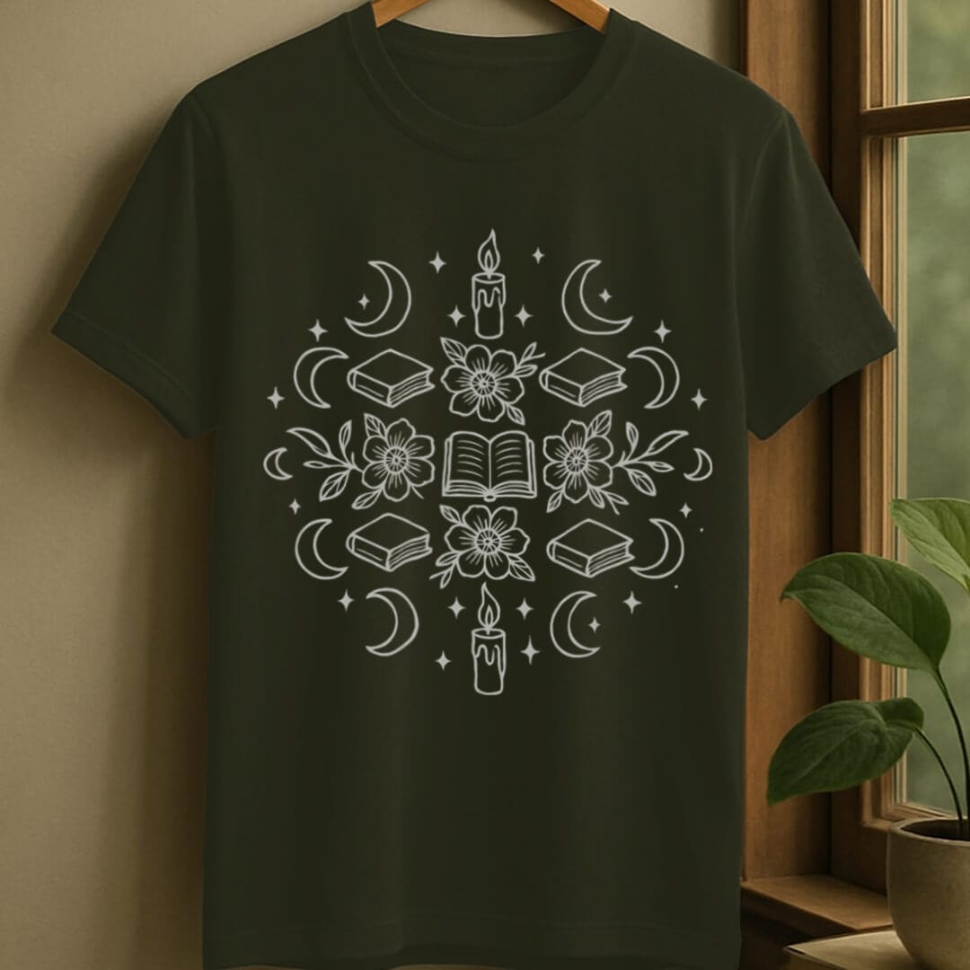 Military Green / S Bookish mandala t-shirt