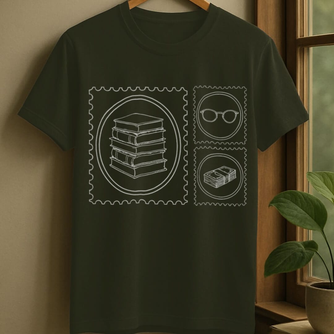 Military Green / S Bookish stamp t-shirt