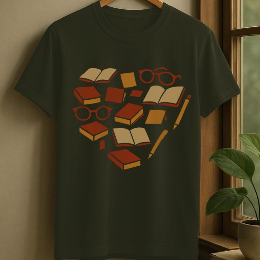 Military Green / S Bookish things heart t-shirt