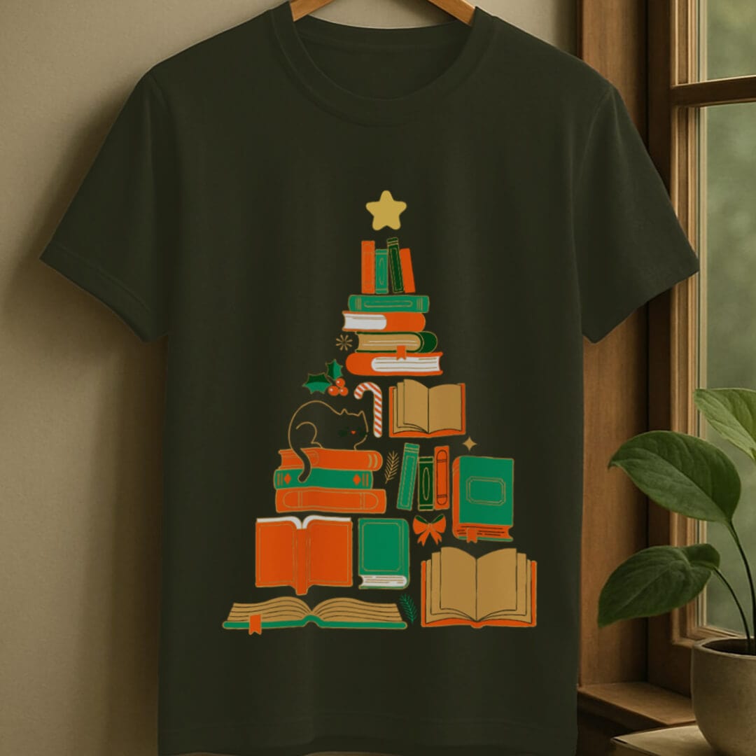 Military Green / S Bookish tree t-shirt