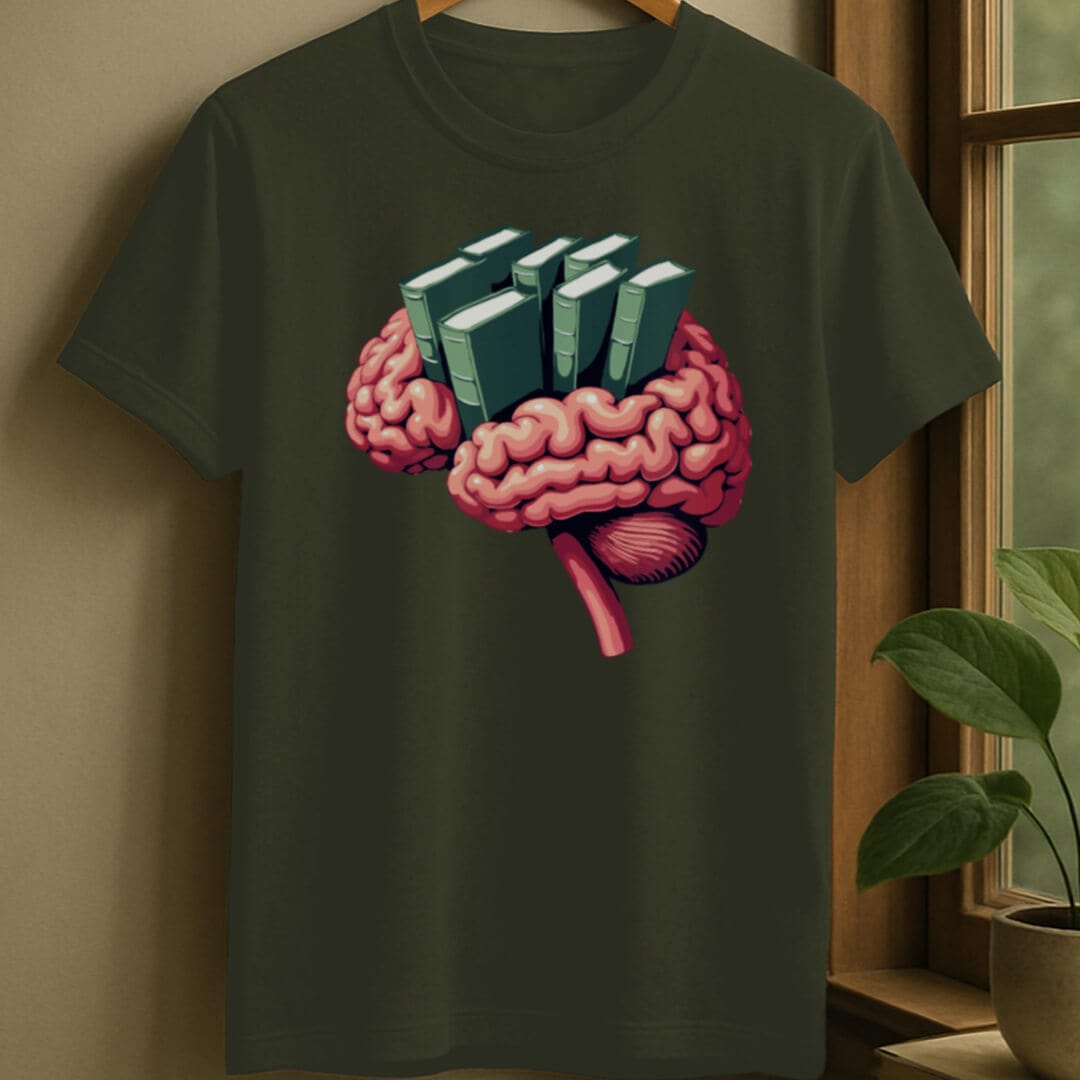 Military Green / S Brain book t-shirt