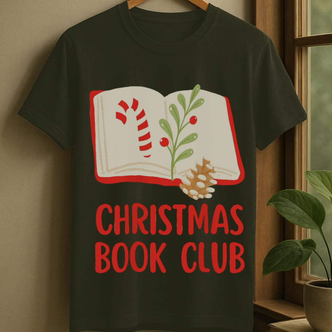 Military Green / S Christmas bookclub t-shirt