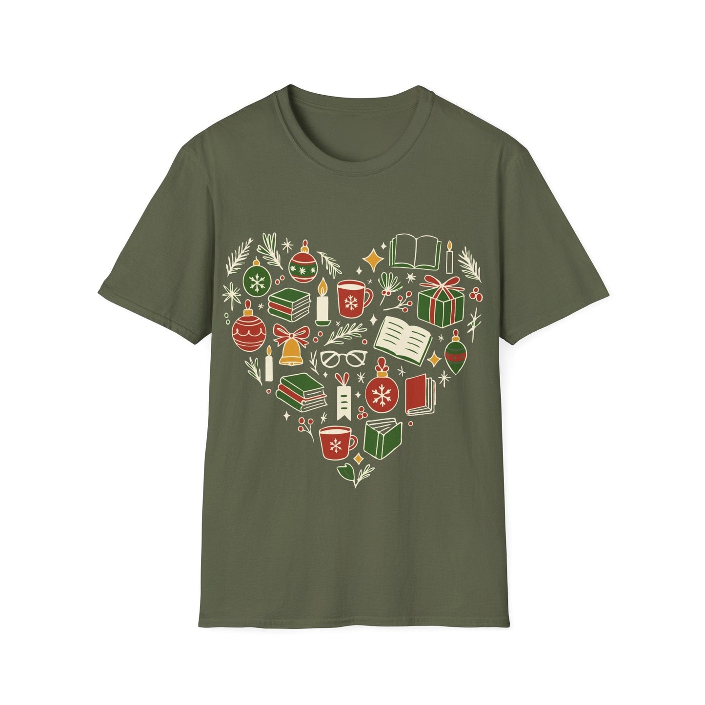 Military Green / S Christmas heart t-shirt