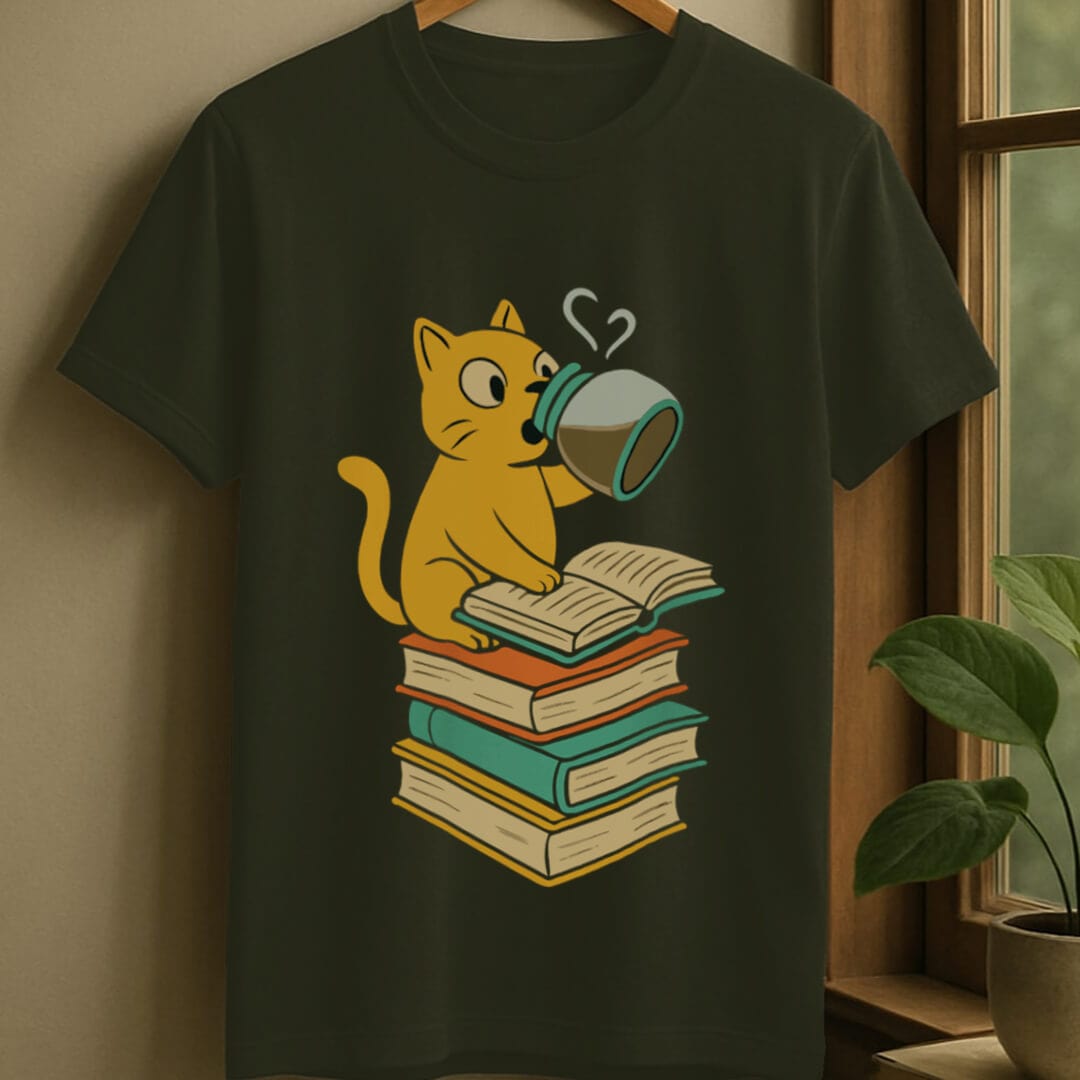 Military Green / S Chugging coffee for books t-shirt
