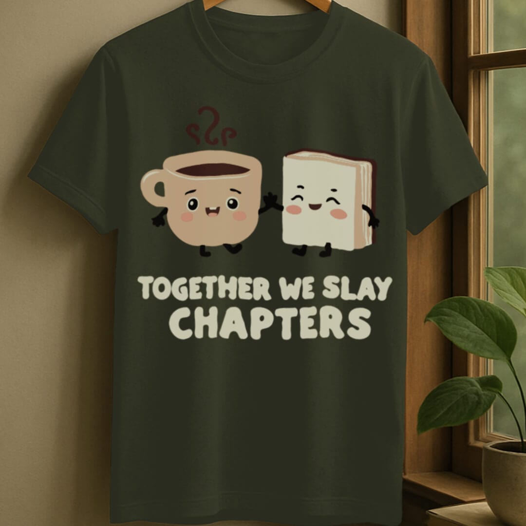 Military Green / S Coffee and book t-shirt