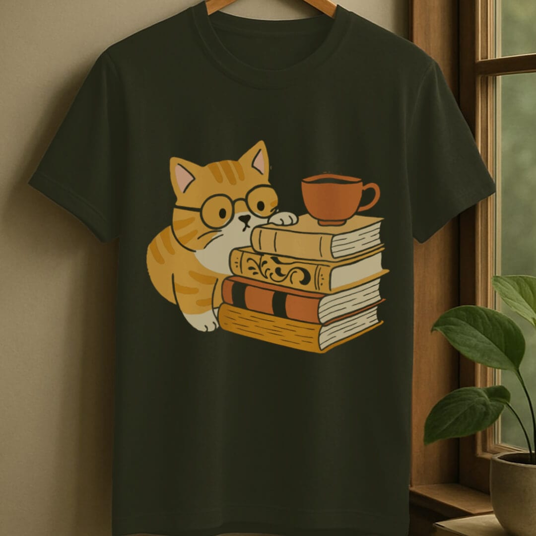 Military Green / S Curious cat t-shirt