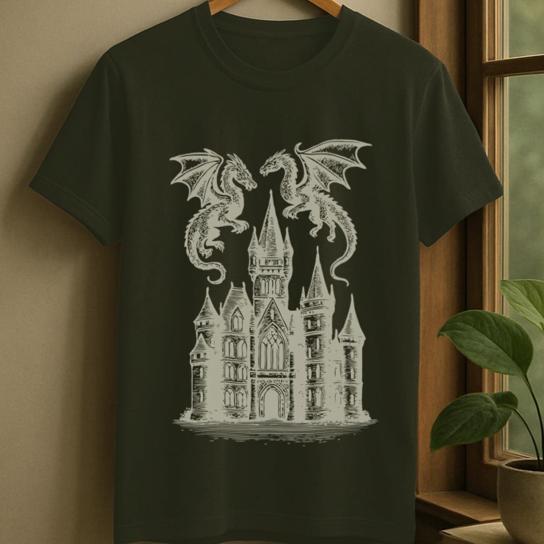 Military Green / S Dragons of dark academia t-shirt