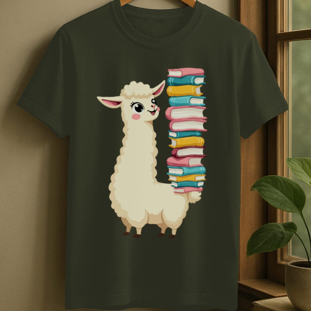 Military Green / S Llama library t-shirt