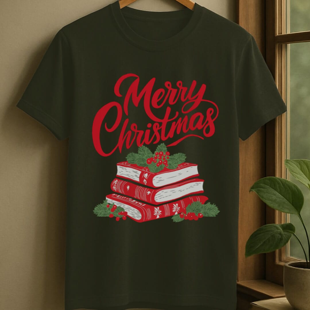 Military Green / S Merry bookish christmas t-shirt
