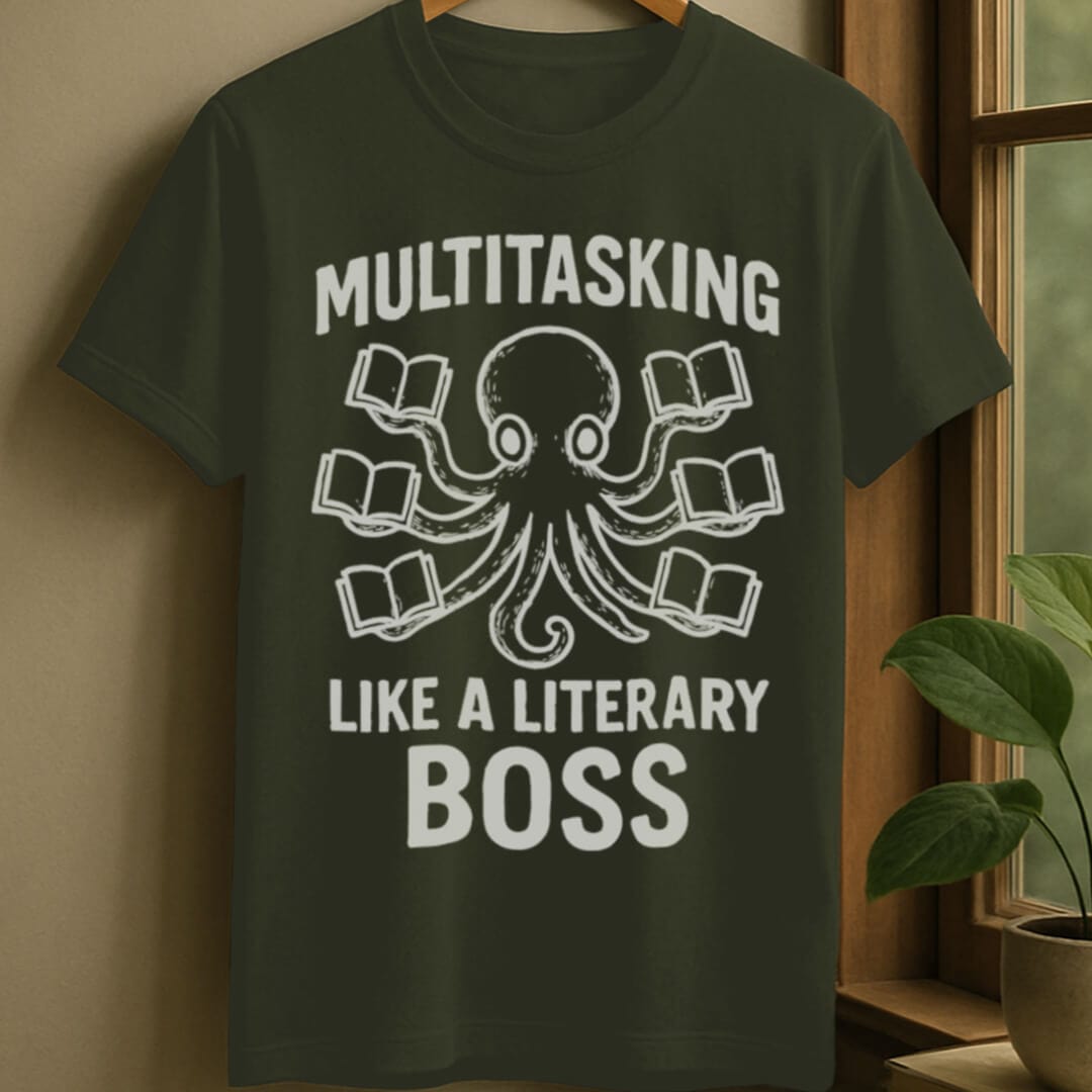 Military Green / S Octopus multitasking books t-shirt