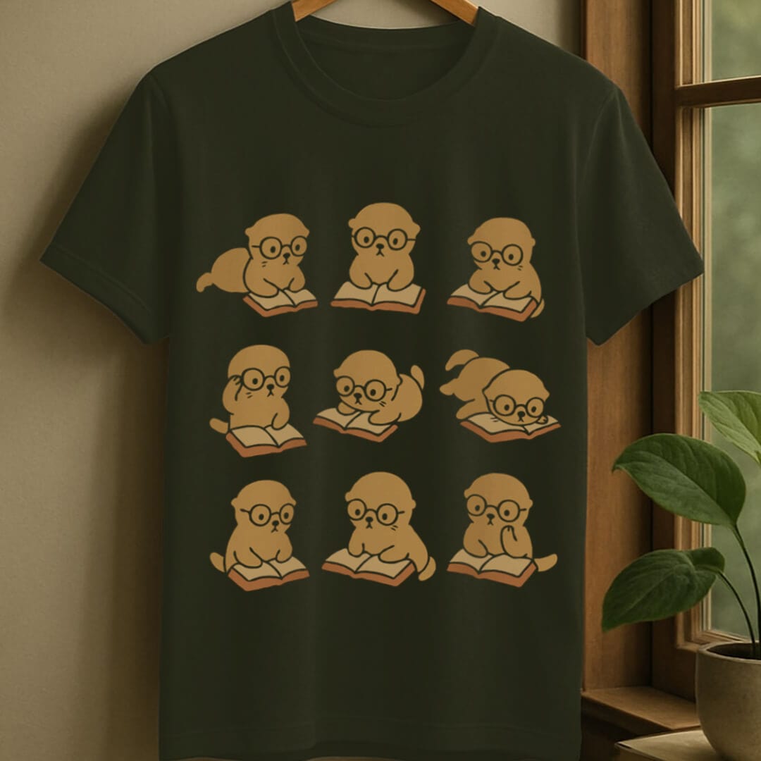 Military Green / S Otter reading t-shirt