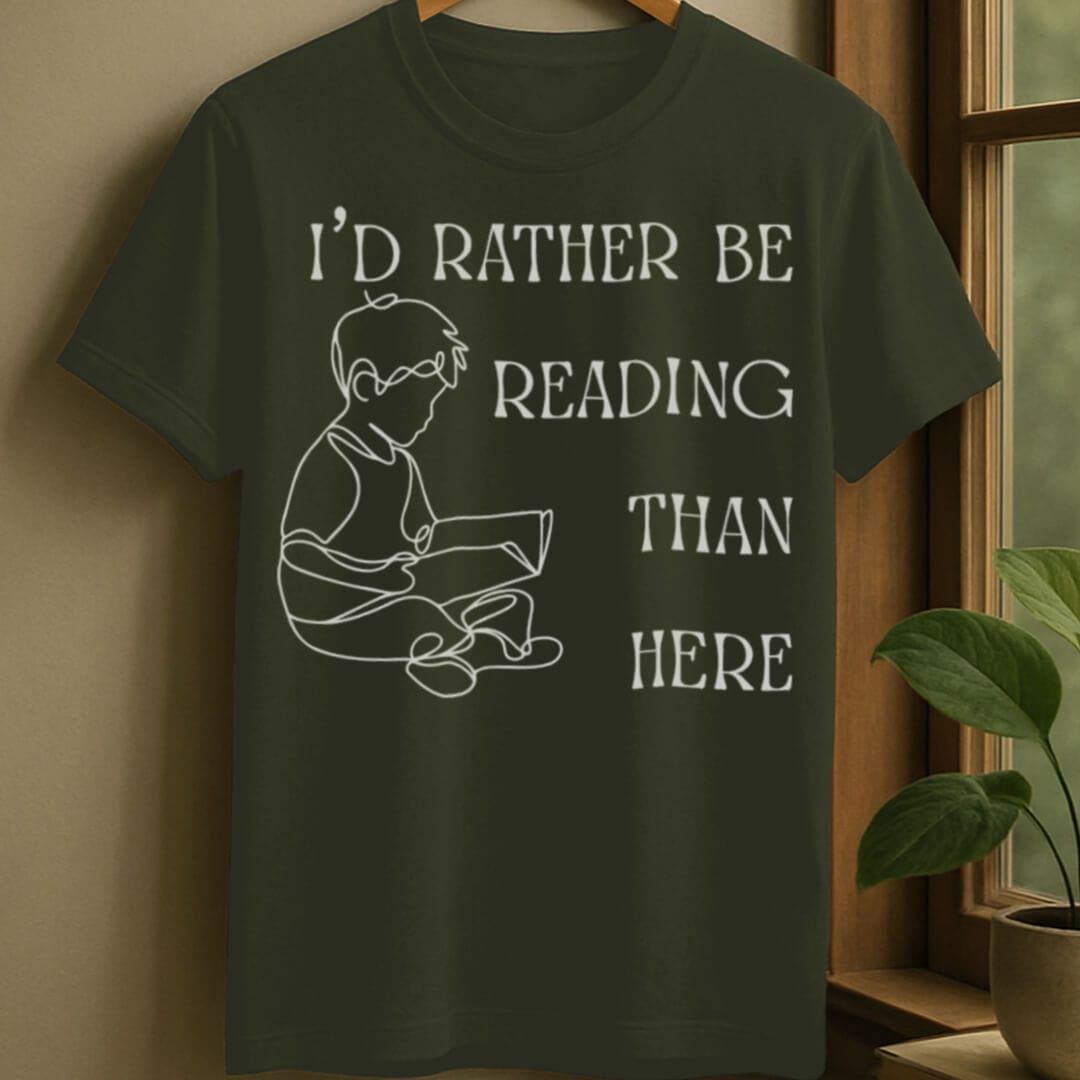 Military Green / S Rather be reading t-shirt