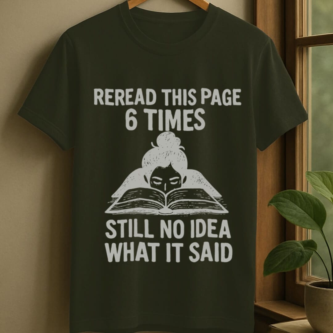 Military Green / S Reread words t-shirt