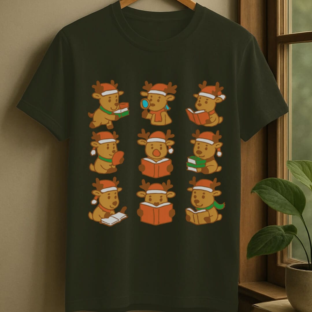 Military Green / S Santa's reindeer t-shirt