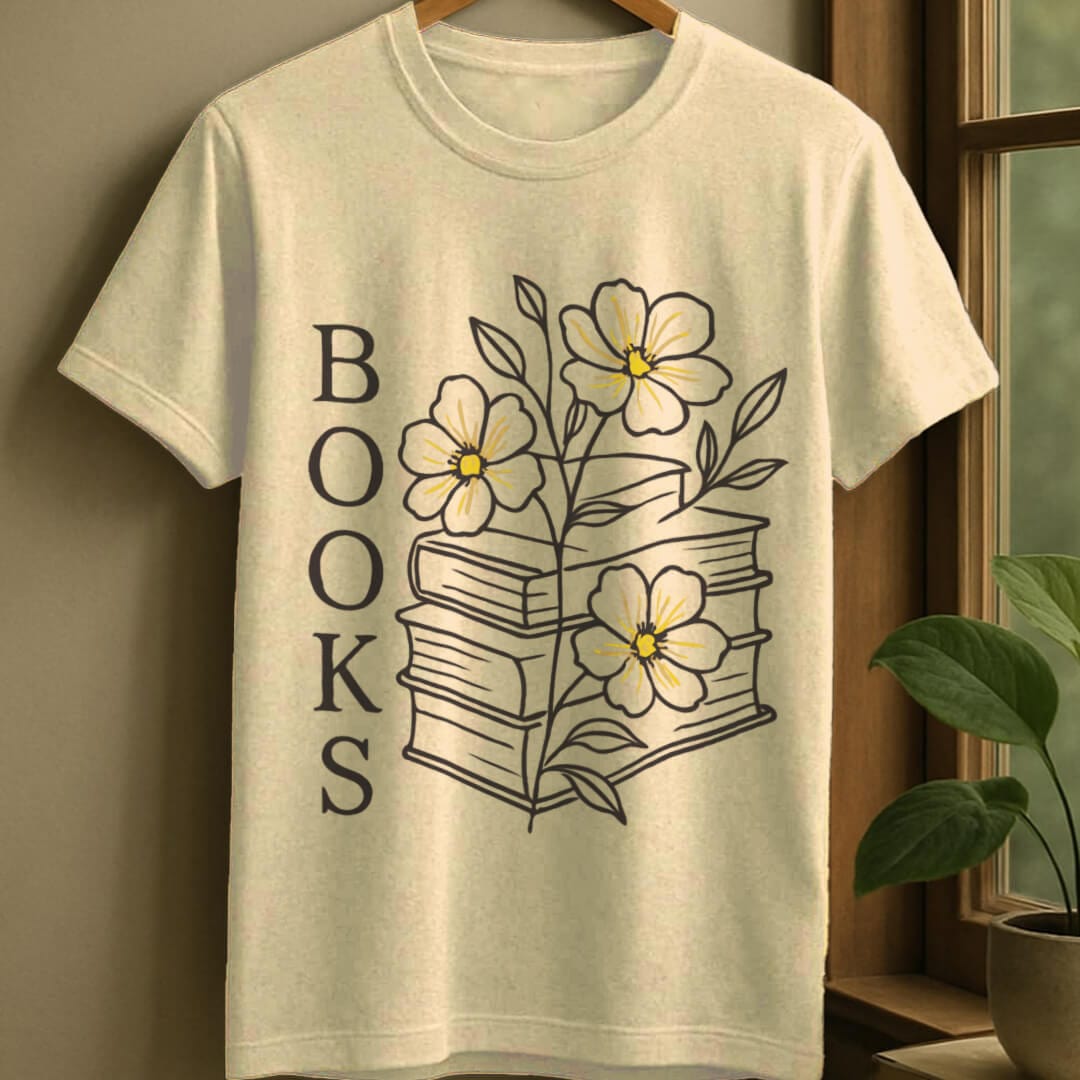 Natural / S Blooming books t-shirt