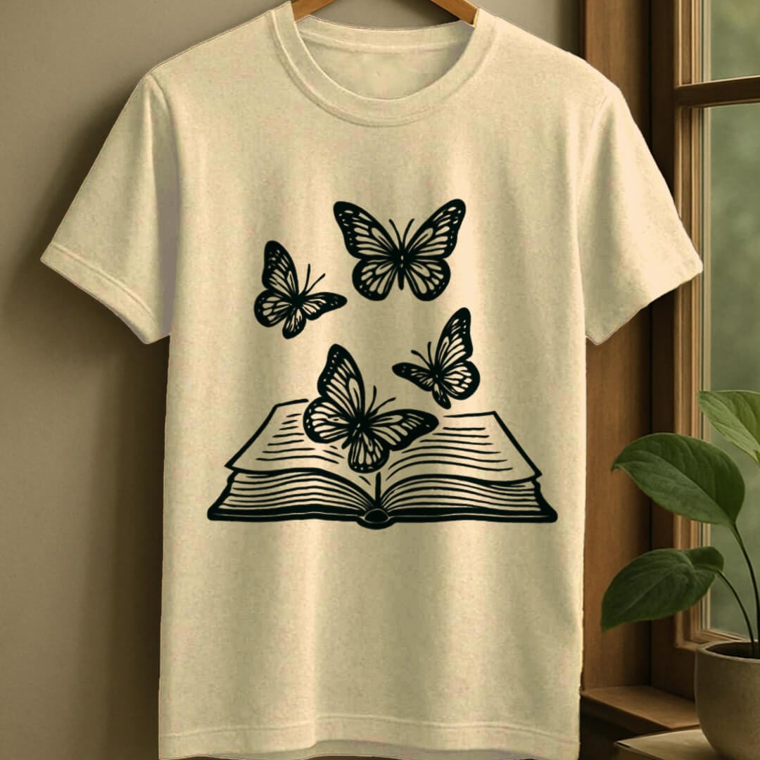 Natural / S Book and butterfly t-shirt