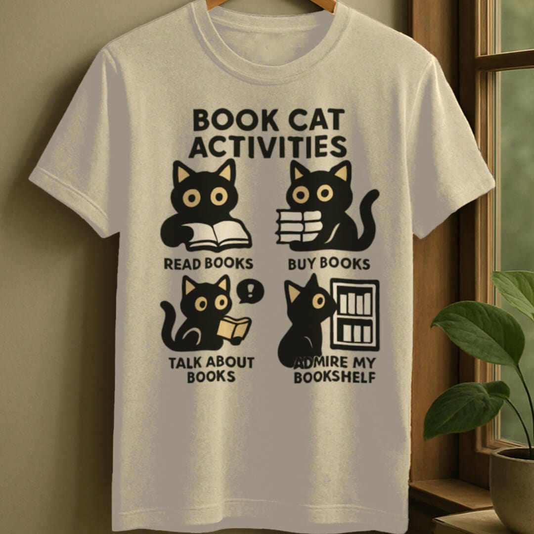 Natural / S Book cat activities t-shirt