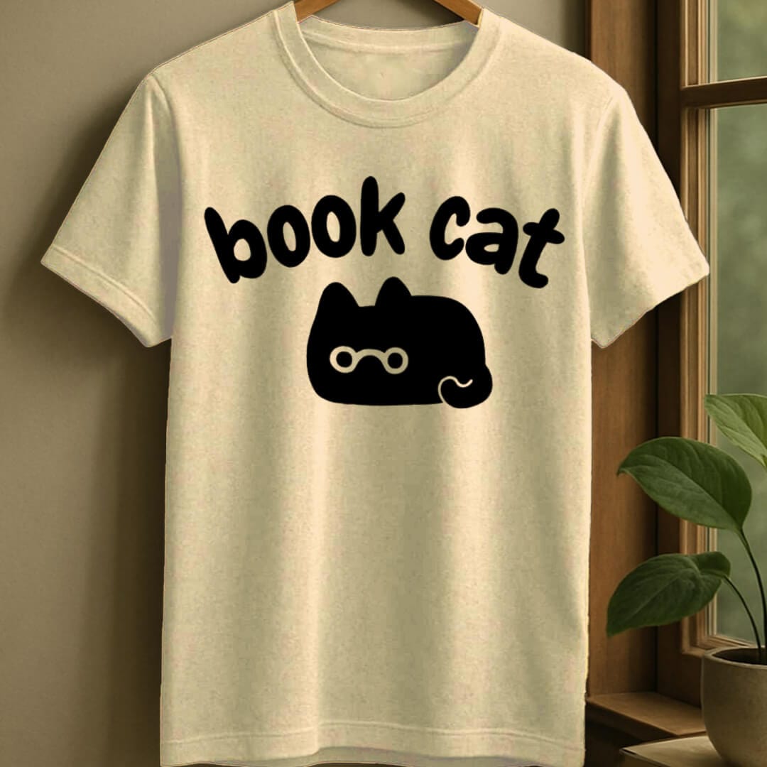 Natural / S Book cat t-shirt