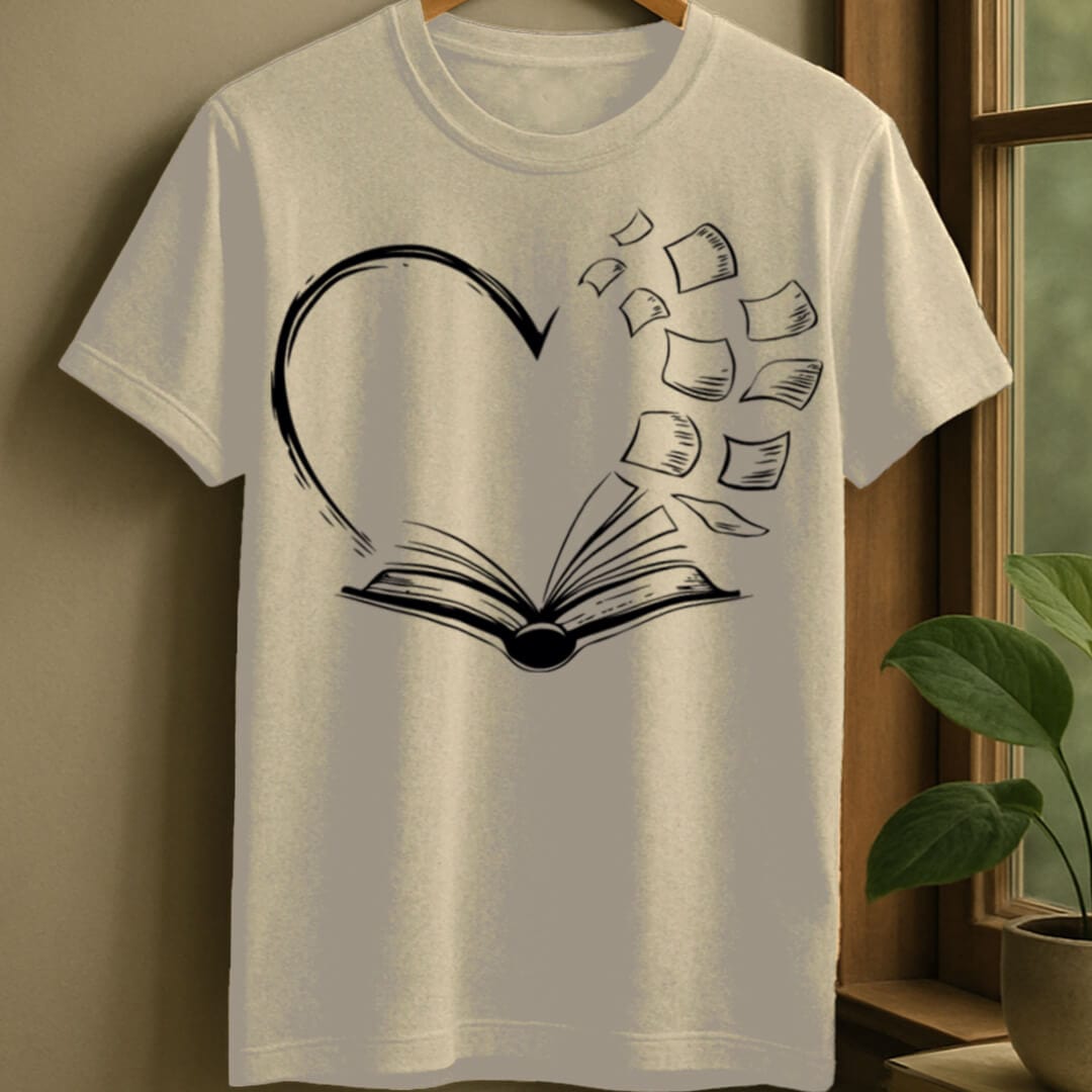 Natural / S Book heart t-shirt
