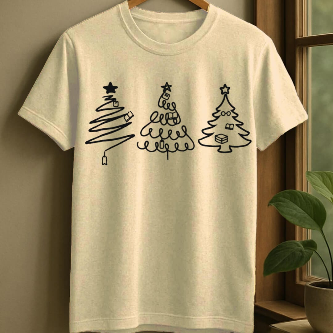 Natural / S Bookish christmas trees t-shirt