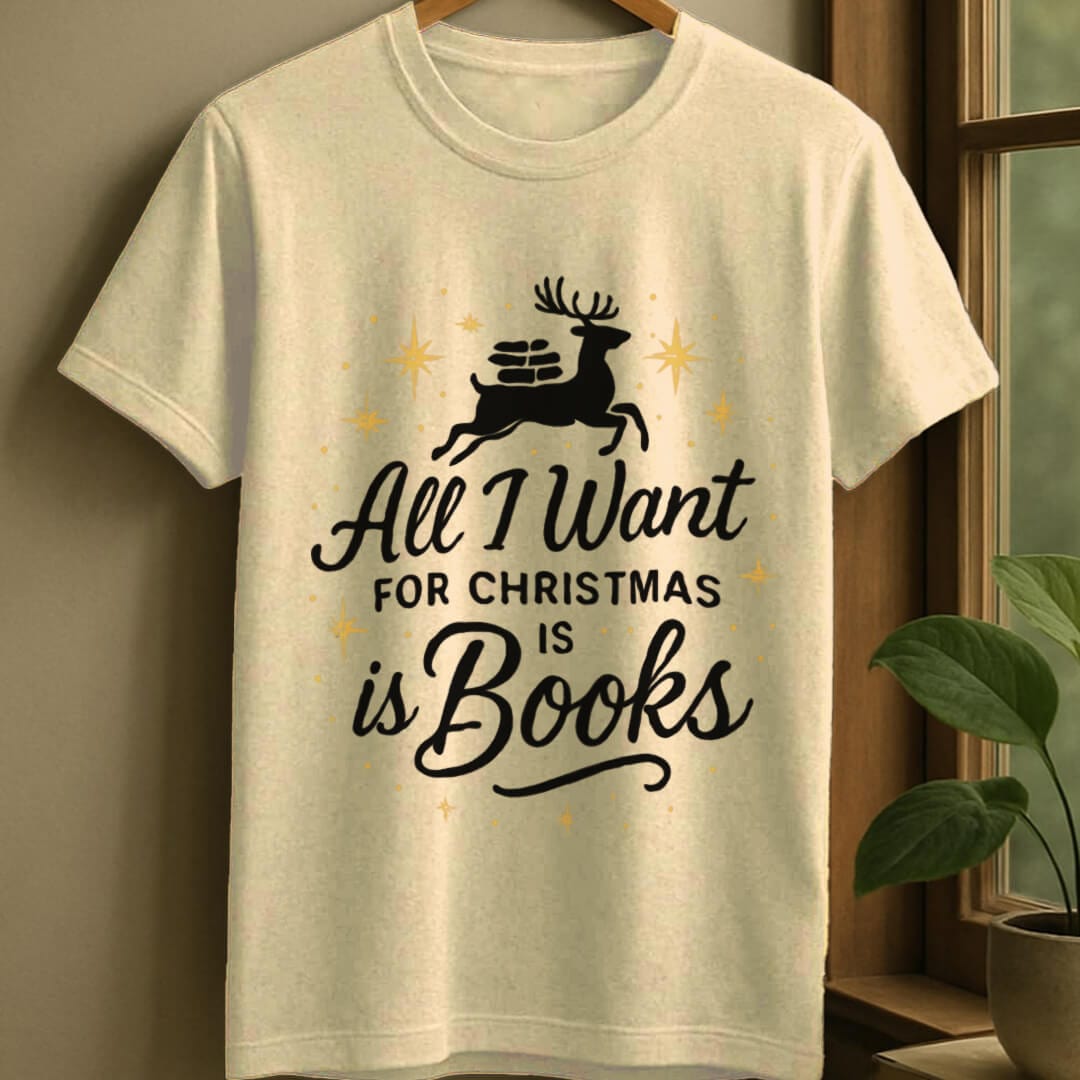 Natural / S Bookish christmas wish t-shirt