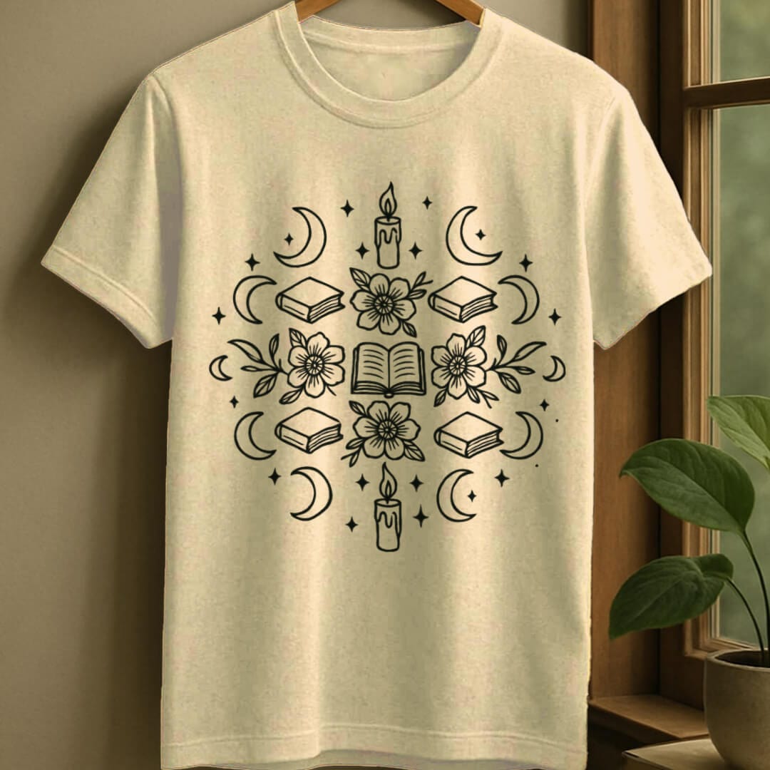 Natural / S Bookish mandala t-shirt