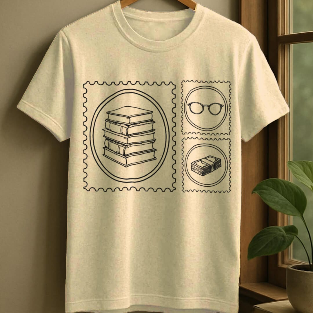 Natural / S Bookish stamp t-shirt