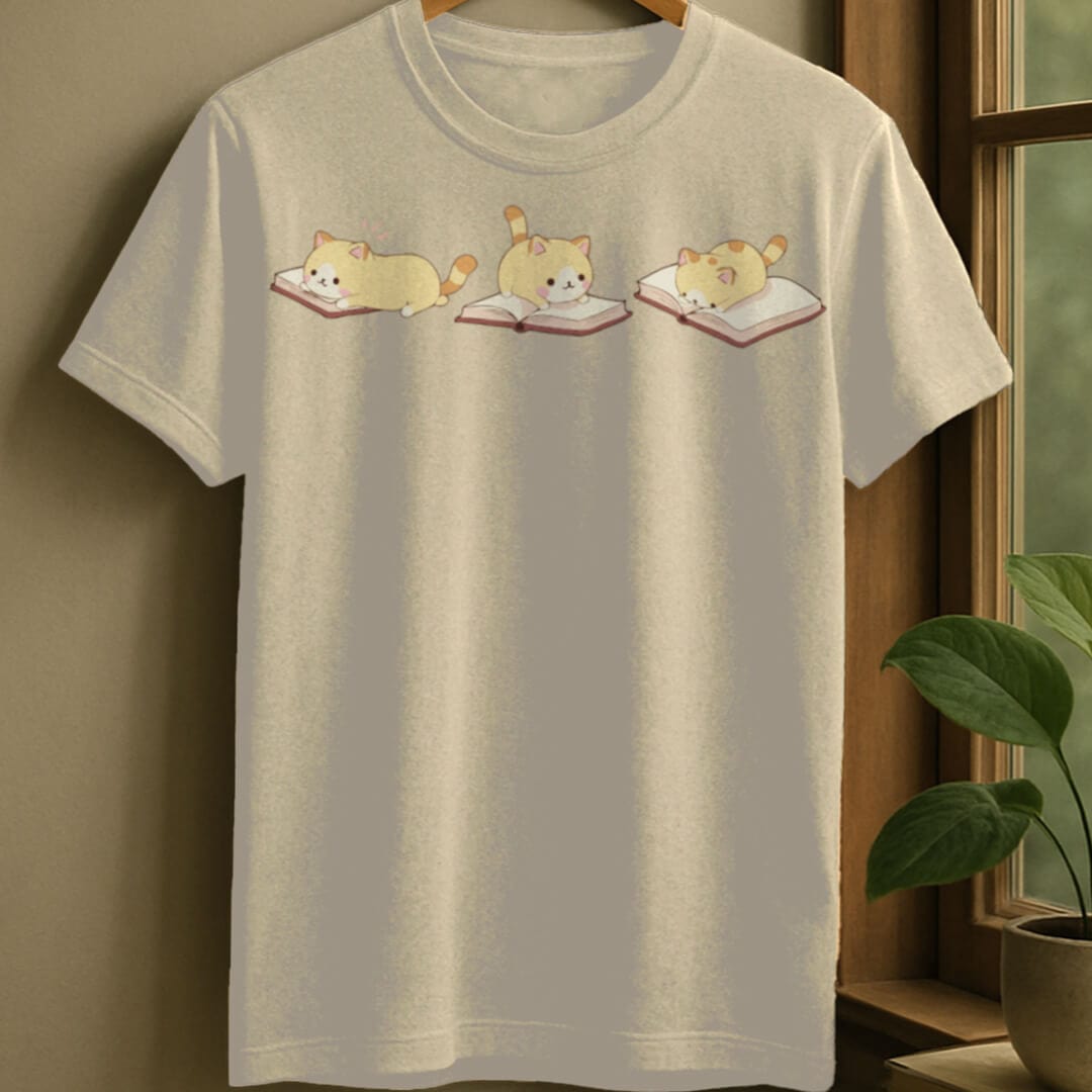 Natural / S Cats and books t-shirt
