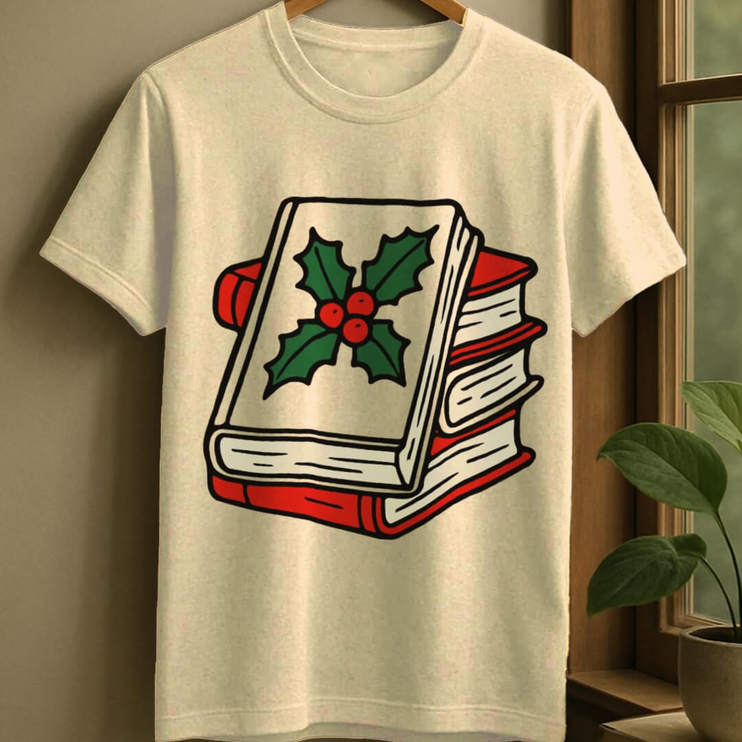 Natural / S Christmas books t-shirt